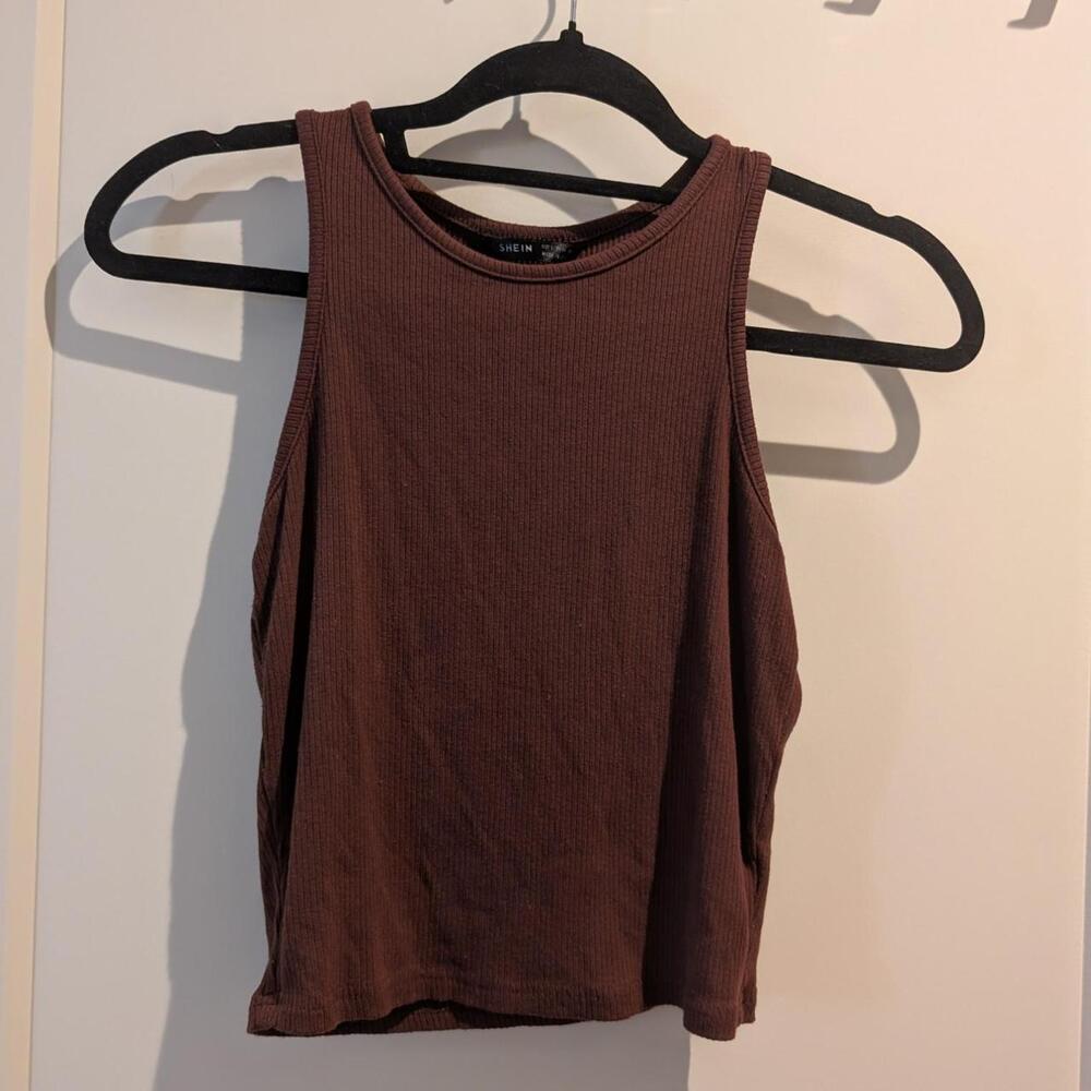 SHEIN burgundy ribbed tank top in a S #ribbed #basics